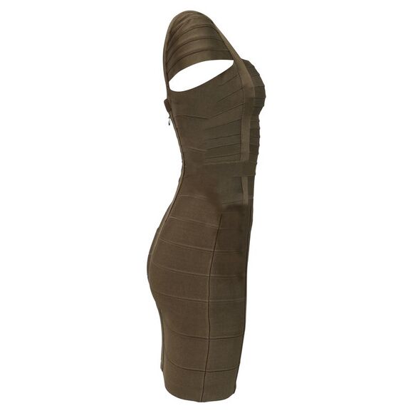 Herve Leger Kristen Mini Dress in Olive Rayon - Picture 2 of 7